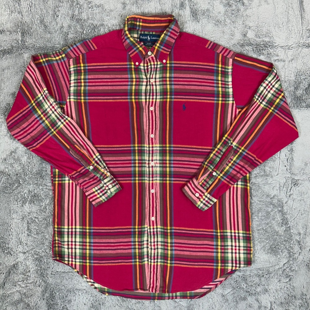 Polo Ralph Lauren Blake Mens Large Red Plaid Cotton Long Sleeve Button Down Top